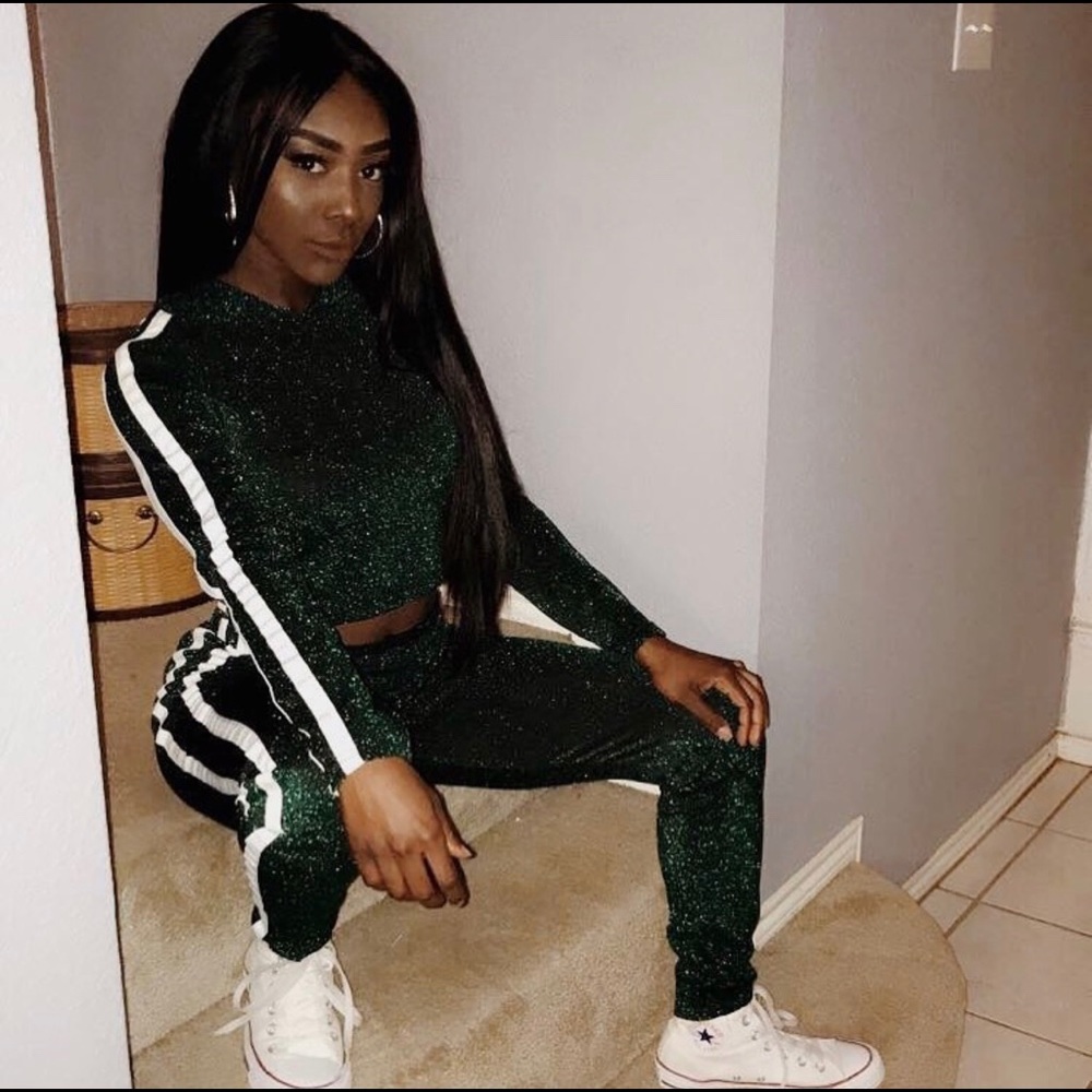Women’s Green Sparkle Tracksuit Set